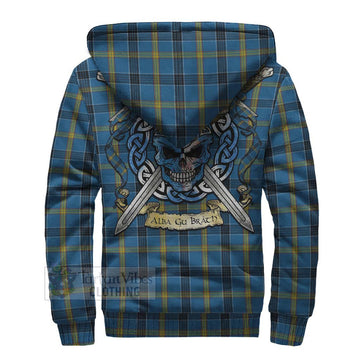 Laing Tartan Sherpa Hoodie with Family Crest Celtic Skull Style