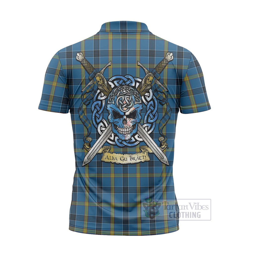 Tartan Vibes Clothing Laing Tartan Zipper Polo Shirt with Family Crest Celtic Skull Style