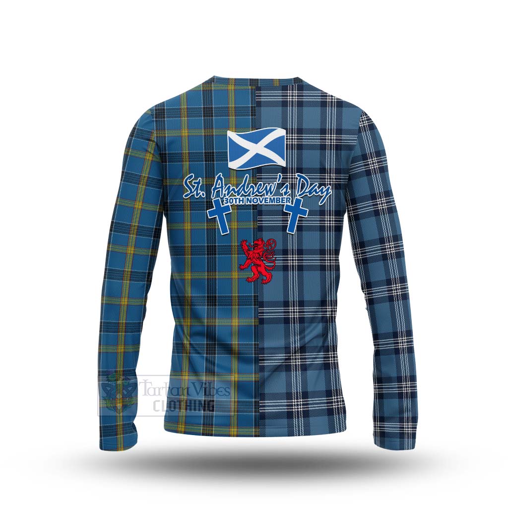 Tartan Vibes Clothing Laing Tartan Long Sleeve T-Shirt Happy St. Andrew's Day Half Tartan Style