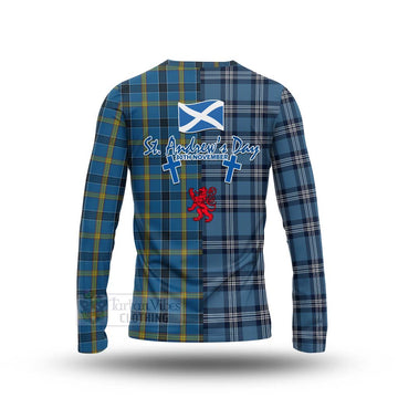 Laing Tartan Long Sleeve T-Shirt Happy St. Andrew's Day Half Tartan Style