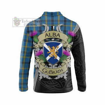 Laing Tartan Family Crest Long Sleeve Polo Shirt Lion Rampant Royal Thistle Shield Celtic Inspired - Tartan Vibes Clothing