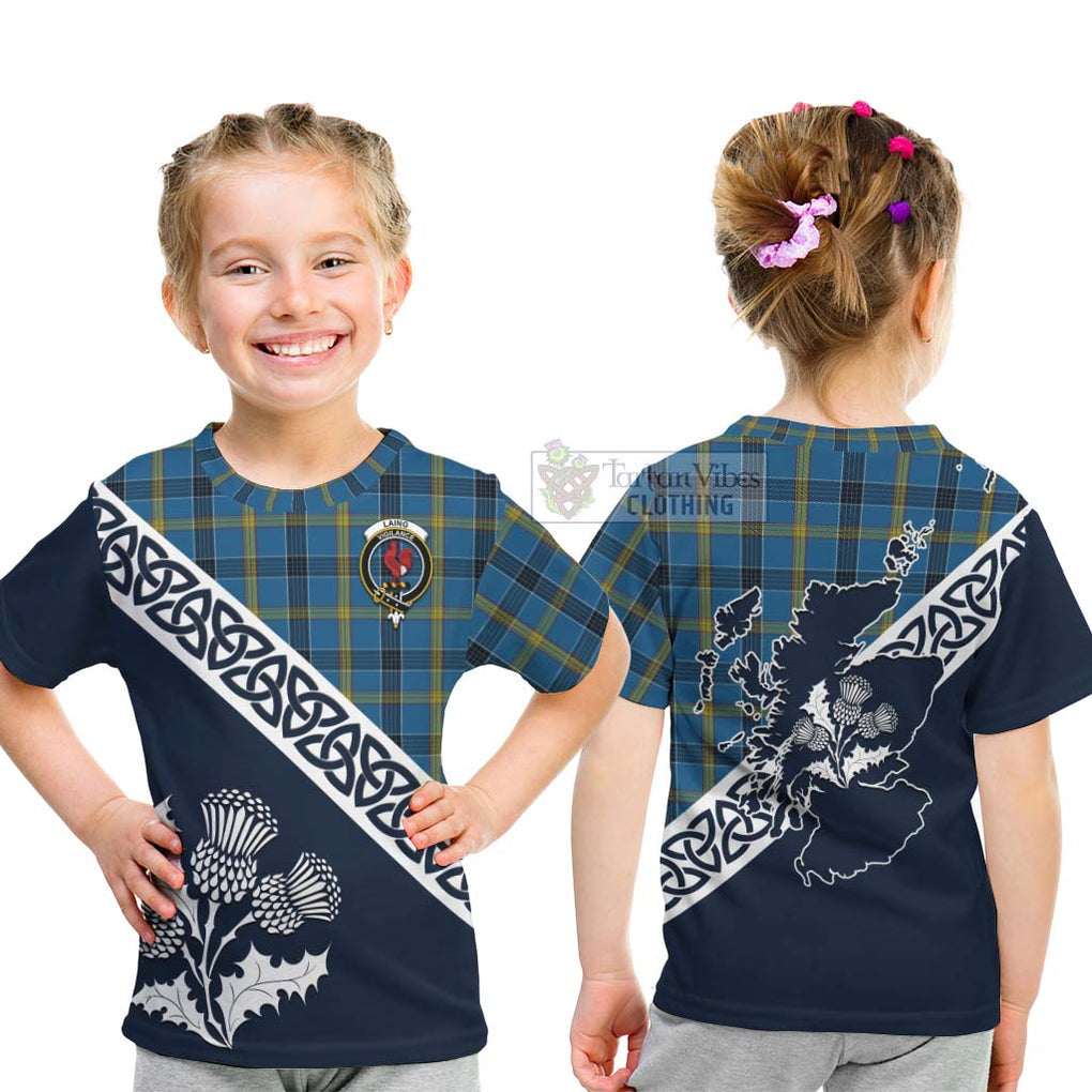 Tartan Vibes Clothing Laing Tartan Kid T-Shirt Featuring Thistle and Scotland Map