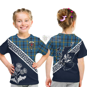 Laing Tartan Kid T-Shirt Featuring Thistle and Scotland Map