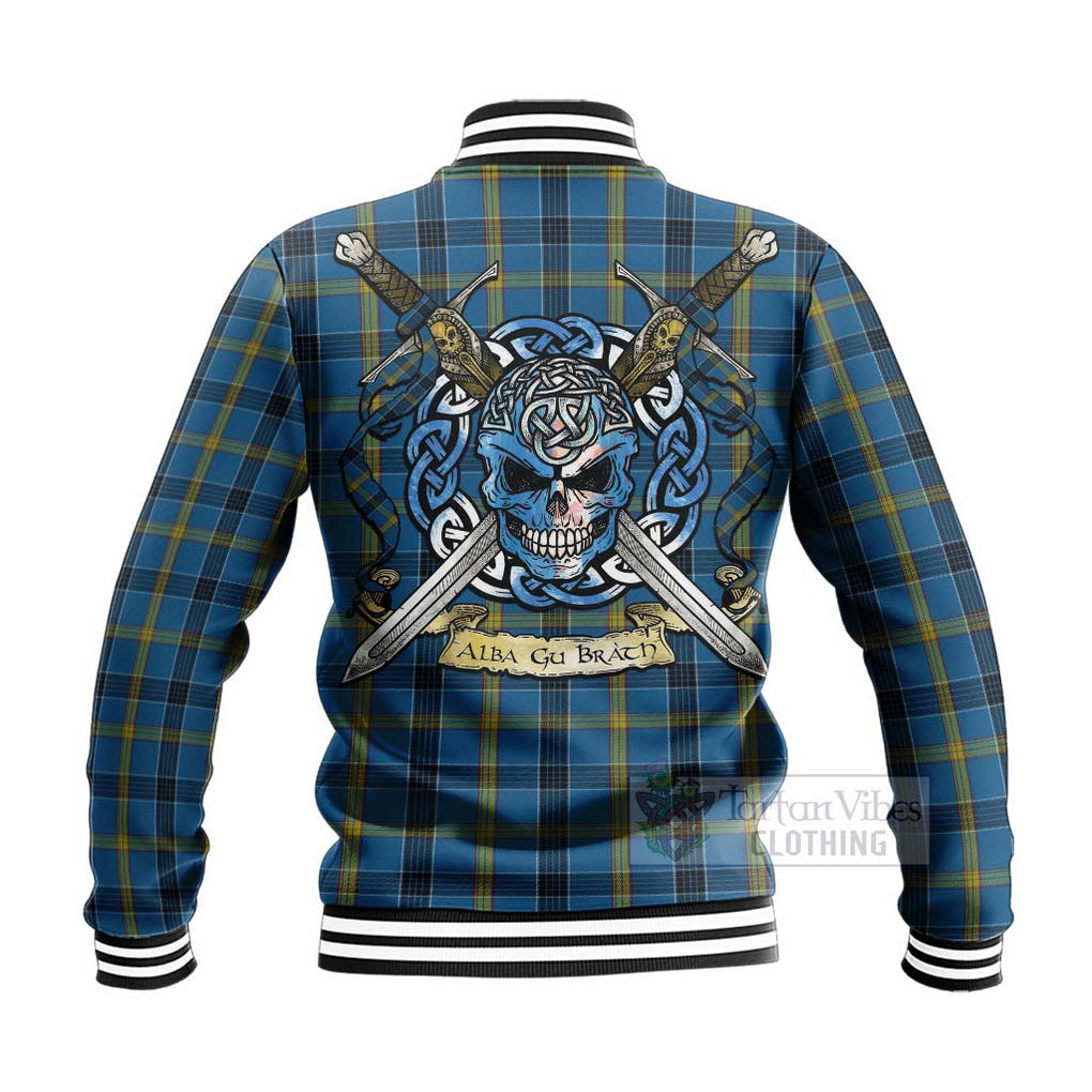 Tartan Vibes Clothing Laing Tartan Baseball Jacket with Family Crest Celtic Skull Style