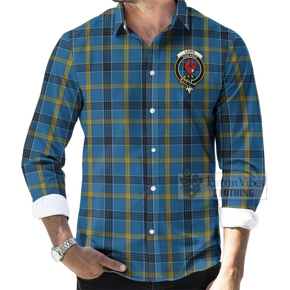 Tartan Vibes Clothing Laing Tartan Long Sleeve Button Shirt with Family Crest and Bearded Skull Holding Bottles of Whiskey