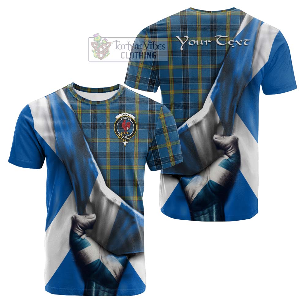 Tartan Vibes Clothing Laing Tartan Cotton T-shirt with Family Crest Scotland Patriotic Style