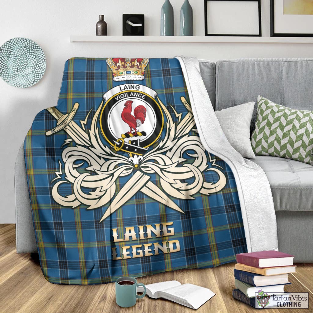 Tartan Vibes Clothing Laing Tartan Blanket with Clan Crest and the Golden Sword of Courageous Legacy