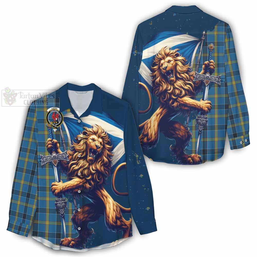 Tartan Vibes Clothing Laing Tartan Family Crest Women's Casual Shirt with Scottish Majestic Lion