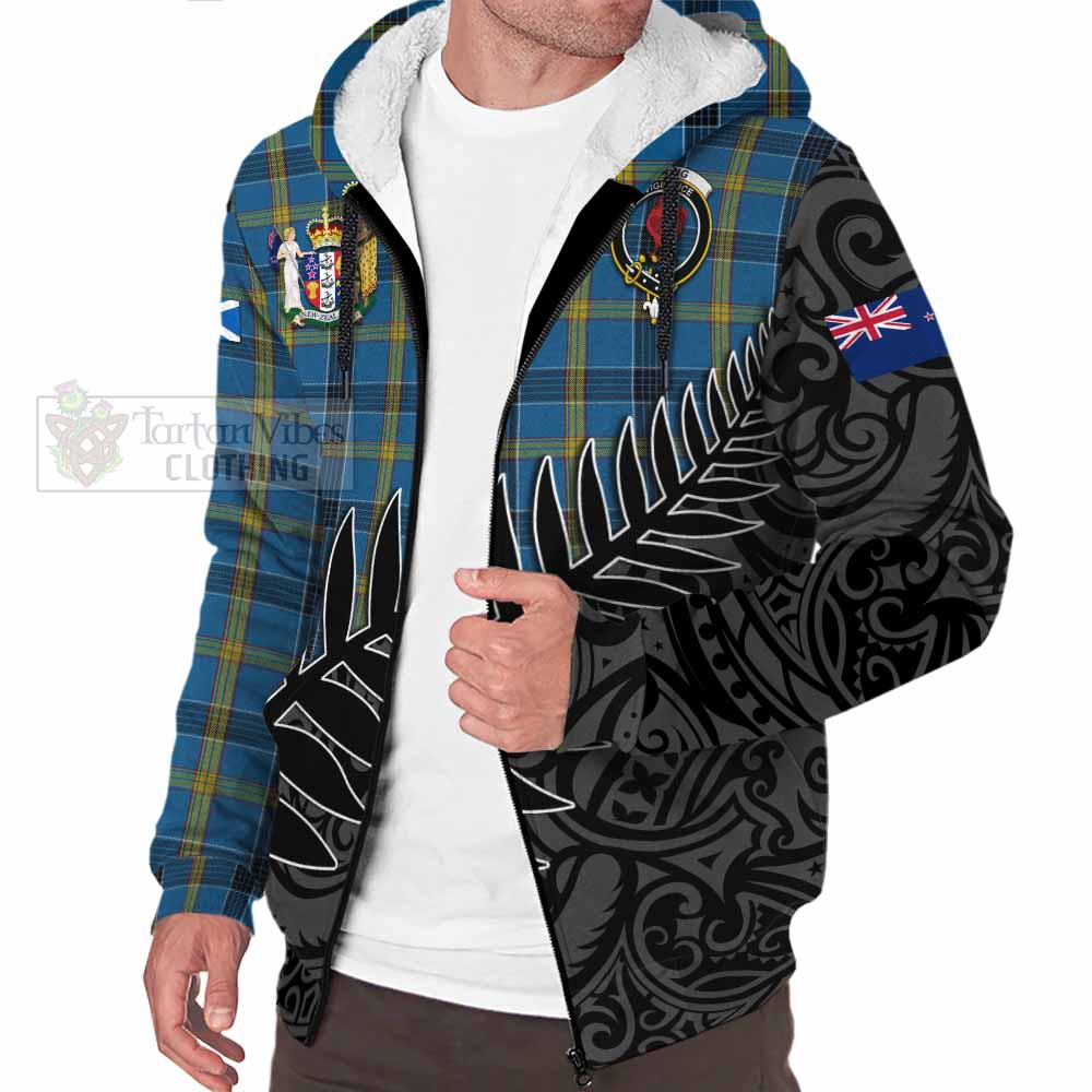 Tartan Vibes Clothing Laing Crest Tartan Sherpa Hoodie with New Zealand Silver Fern Half Style