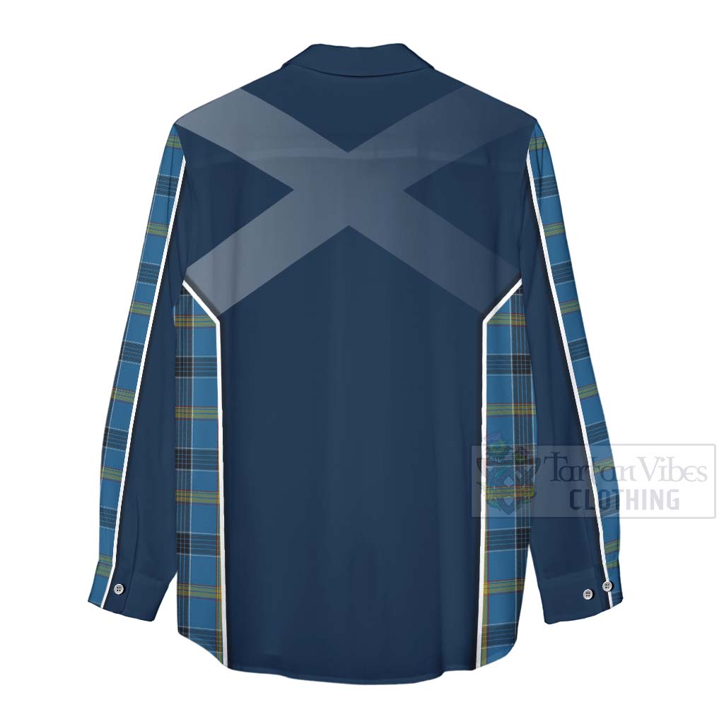 Tartan Vibes Clothing Laing Tartan Women's Casual Shirt with Family Crest and Scottish Thistle Vibes Sport Style