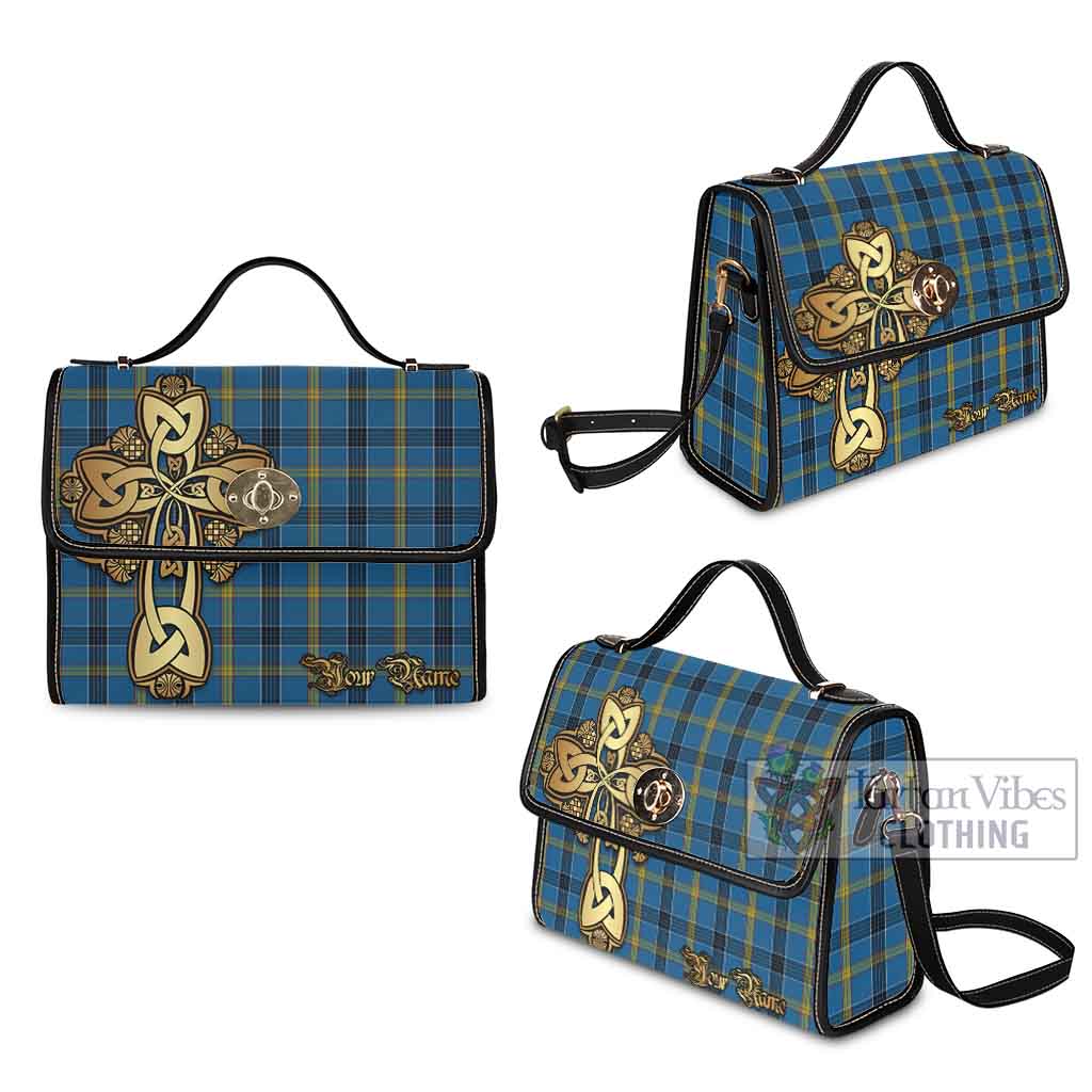 Tartan Vibes Clothing Laing Tartan Waterproof Canvas Bag Golden Thistle Celtic Cross Style