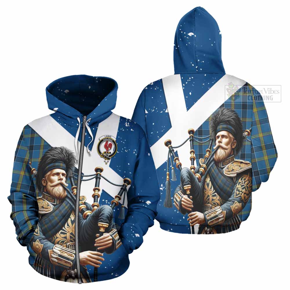 Tartan Vibes Clothing Laing Tartan Hoodie with Family Crest Scottish Bagpiper Vibes