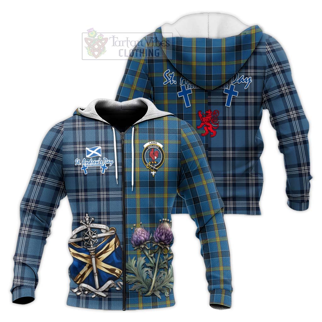 Tartan Vibes Clothing Laing Tartan Knitted Hoodie Happy St. Andrew's Day Half Tartan Style