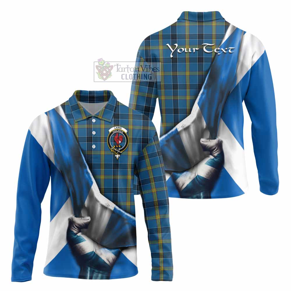 Tartan Vibes Clothing Laing Tartan Long Sleeve Polo Shirt with Family Crest Scotland Patriotic Style