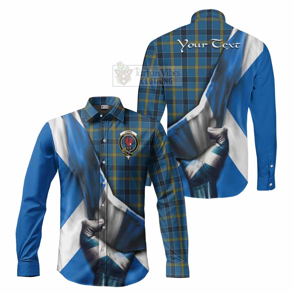 Tartan Vibes Clothing Laing Tartan Long Sleeve Button Shirt with Family Crest Scotland Patriotic Style