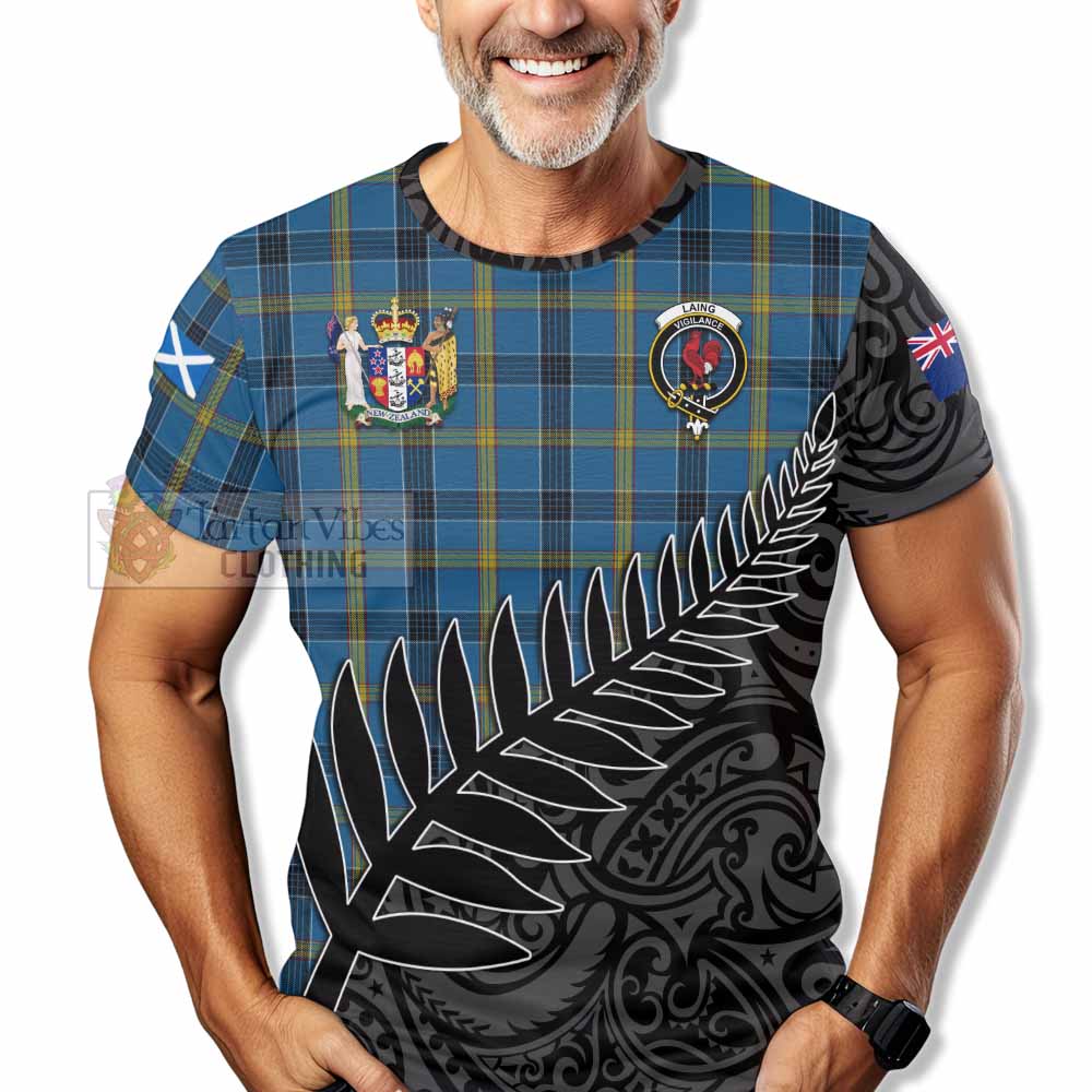 Tartan Vibes Clothing Laing Crest Tartan T-Shirt with New Zealand Silver Fern Half Style