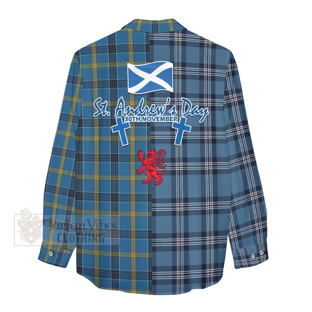 Tartan Vibes Clothing Laing Tartan Women's Casual Shirt Happy St. Andrew's Day Half Tartan Style