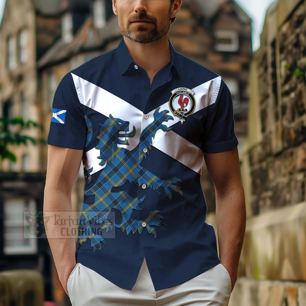 Tartan Vibes Clothing Laing Tartan Lion Rampant Short Sleeve Button Shirt – Proudly Display Your Heritage with Alba Gu Brath and Clan Name