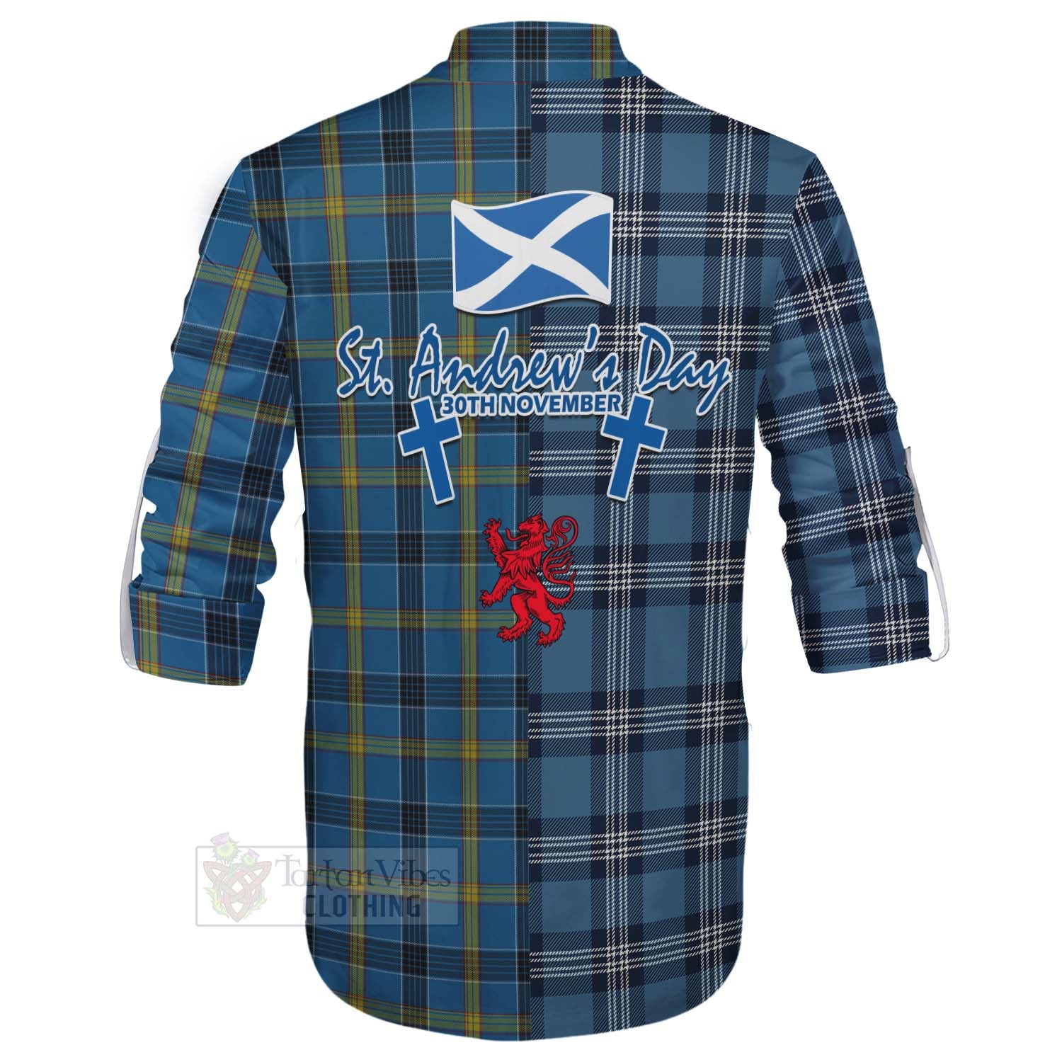 Tartan Vibes Clothing Laing Tartan Ghillie Kilt Shirt Happy St. Andrew's Day Half Tartan Style