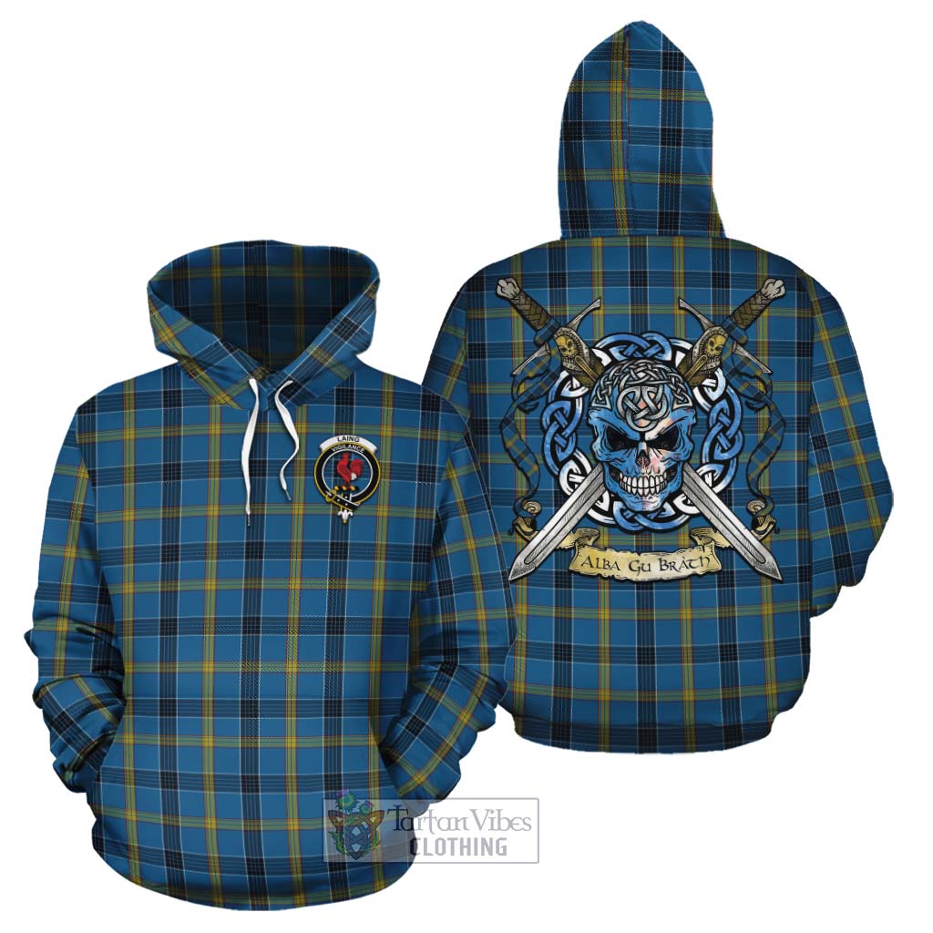 Tartan Vibes Clothing Laing Tartan Cotton Hoodie with Family Crest Celtic Skull Style