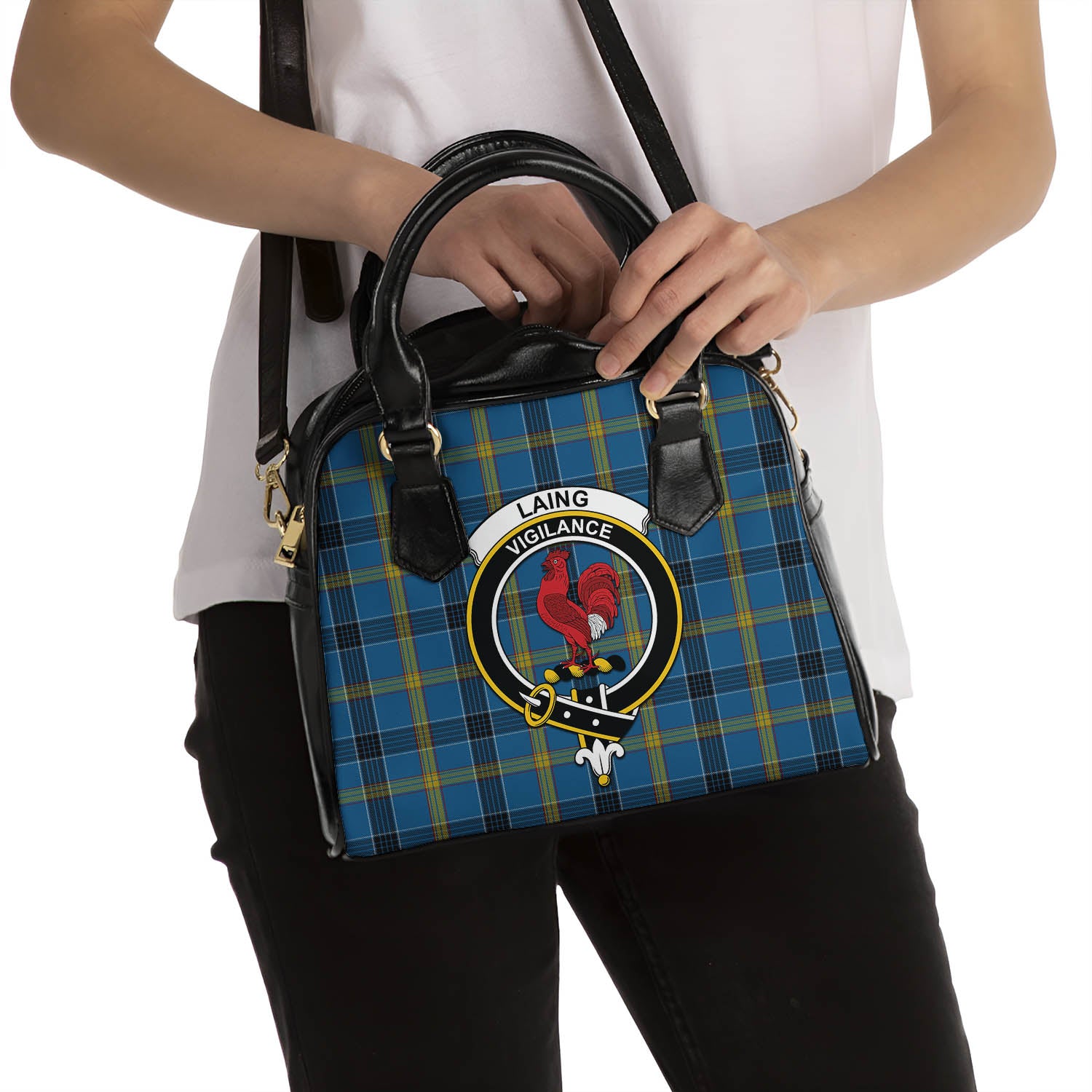 Laing Tartan Shoulder Handbags with Family Crest - Tartanvibesclothing