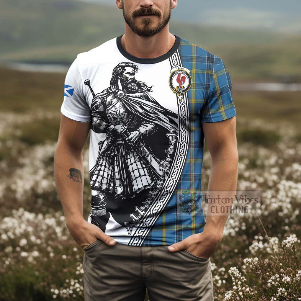 Tartan Vibes Clothing Laing Tartan Clan Crest T-Shirt with Highlander Warrior Celtic Style