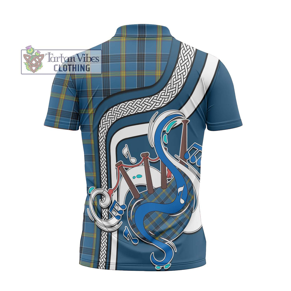 Laing Tartan Zipper Polo Shirt with Epic Bagpipe Style - Tartanvibesclothing Shop