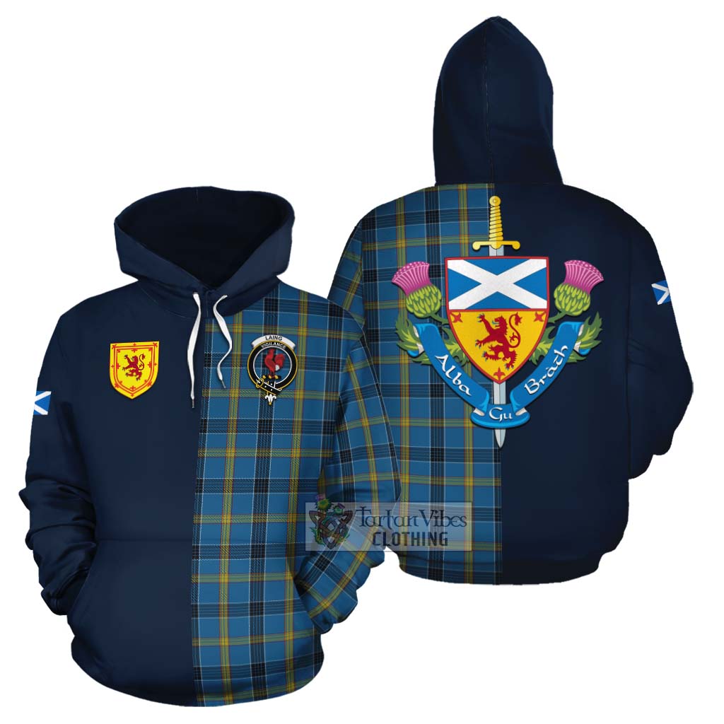 Tartan Vibes Clothing Laing Tartan Cotton Hoodie Alba with Scottish Lion Royal Arm Half Style