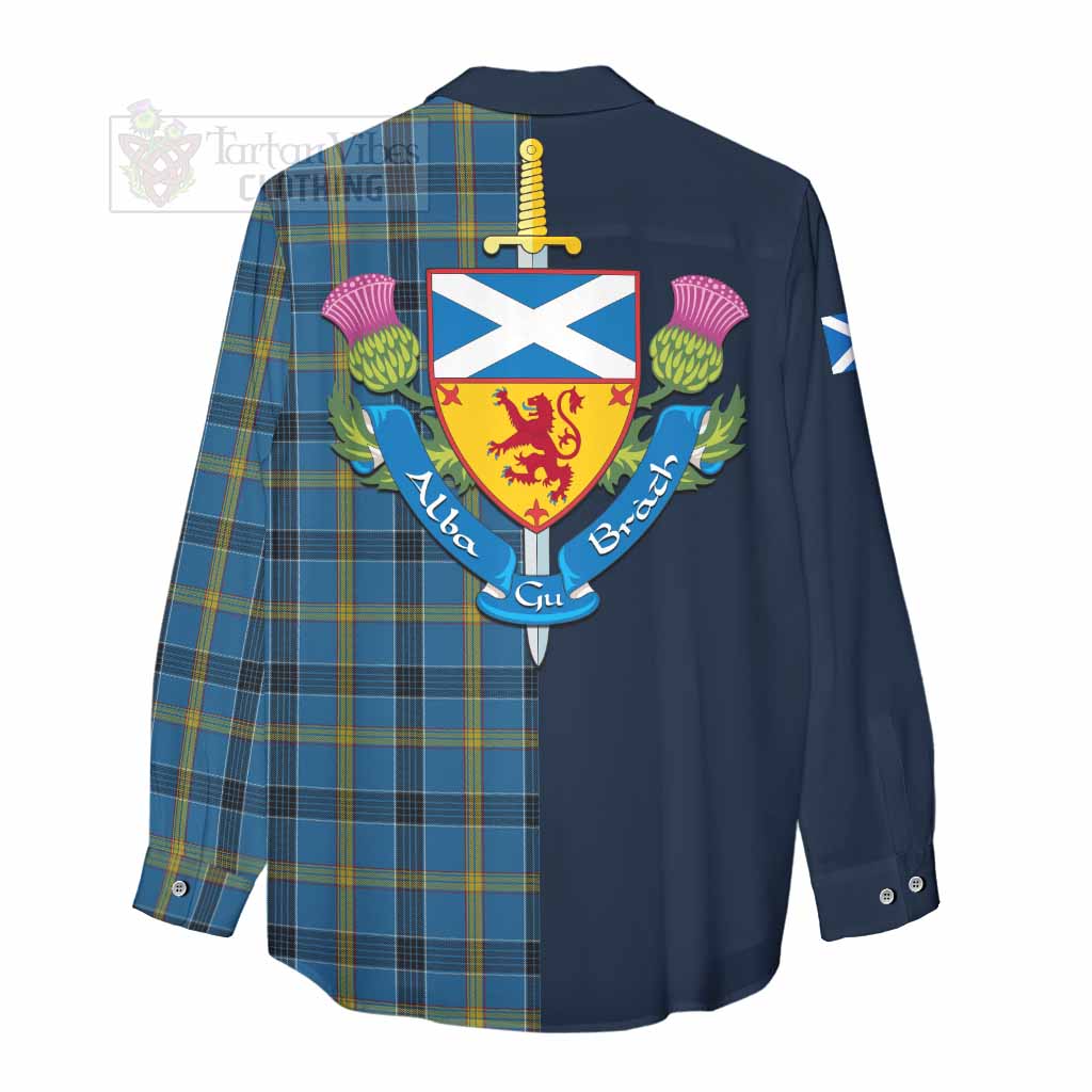 Tartan Vibes Clothing Laing Tartan Women's Casual Shirt Alba with Scottish Lion Royal Arm Half Style