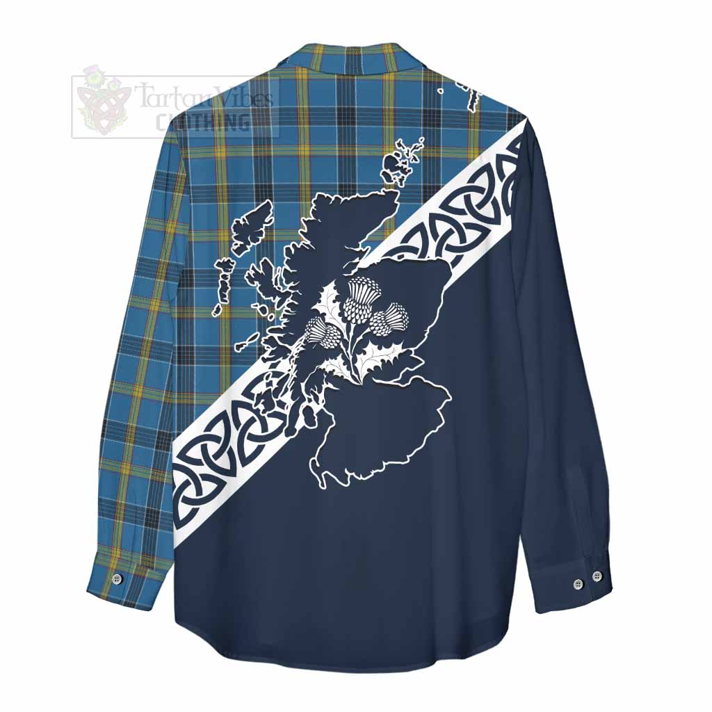 Tartan Vibes Clothing Laing Tartan Women's Casual Shirt Featuring Thistle and Scotland Map