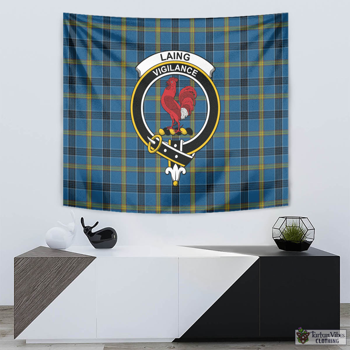 Tartan Vibes Clothing Laing Tartan Tapestry Wall Hanging and Home Decor for Room with Family Crest