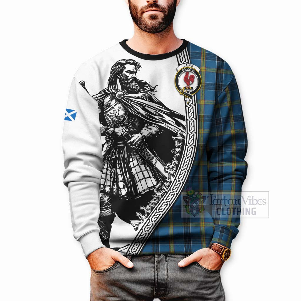 Tartan Vibes Clothing Laing Tartan Clan Crest Sweatshirt with Highlander Warrior Celtic Style