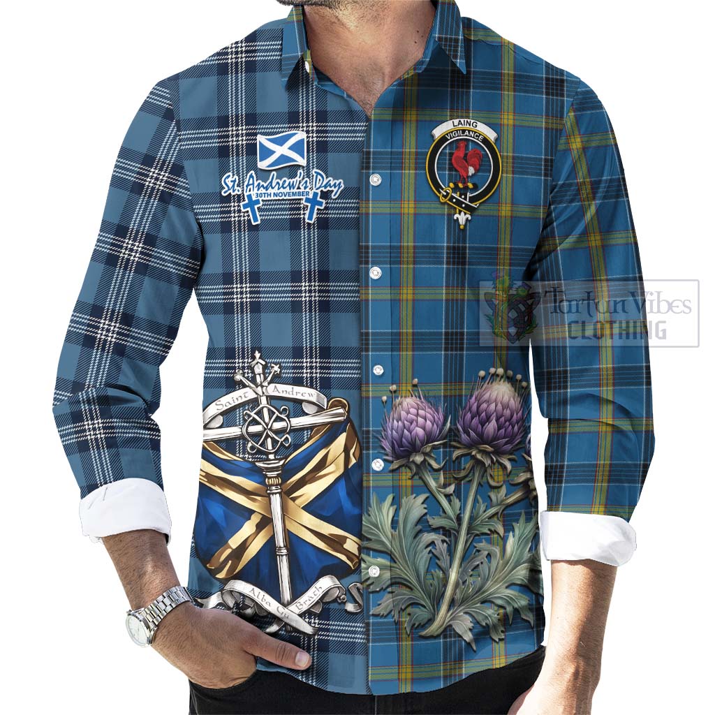 Tartan Vibes Clothing Laing Tartan Long Sleeve Button Shirt Happy St. Andrew's Day Half Tartan Style