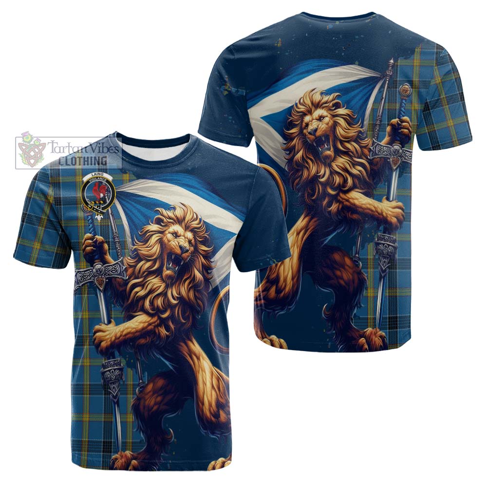 Tartan Vibes Clothing Laing Tartan Family Crest Cotton T-shirt with Scottish Majestic Lion