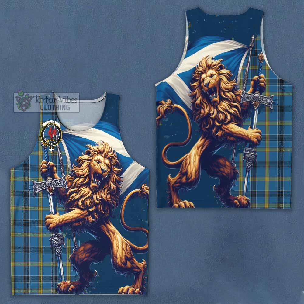 Tartan Vibes Clothing Laing Tartan Family Crest Men's Tank Top with Scottish Majestic Lion