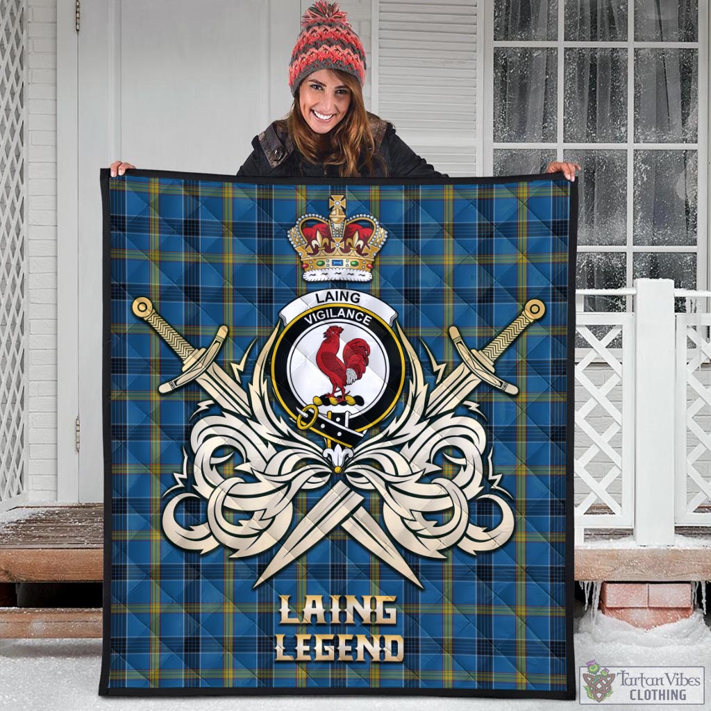 Tartan Vibes Clothing Laing Tartan Quilt with Clan Crest and the Golden Sword of Courageous Legacy