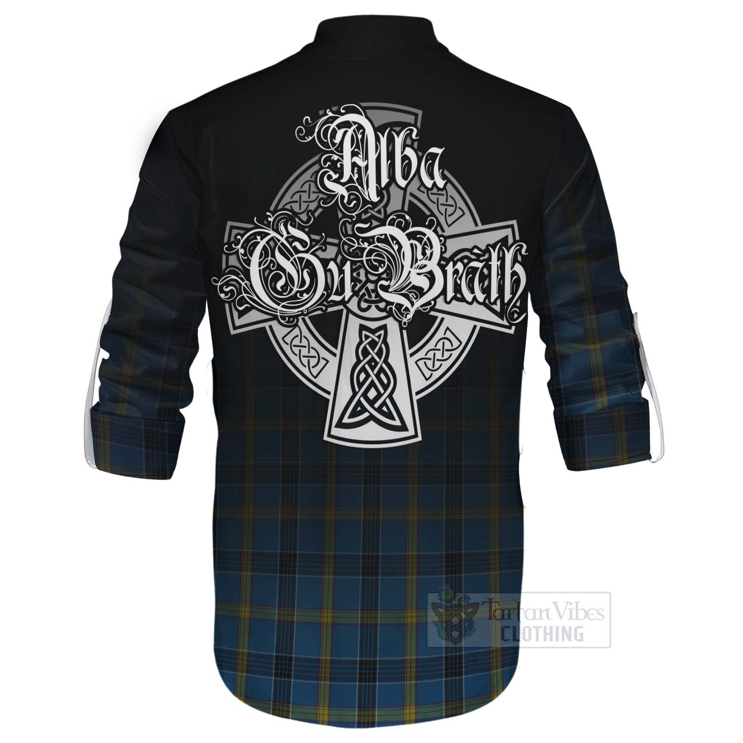 Tartan Vibes Clothing Laing Tartan Ghillie Kilt Shirt Featuring Alba Gu Brath Family Crest Celtic Inspired