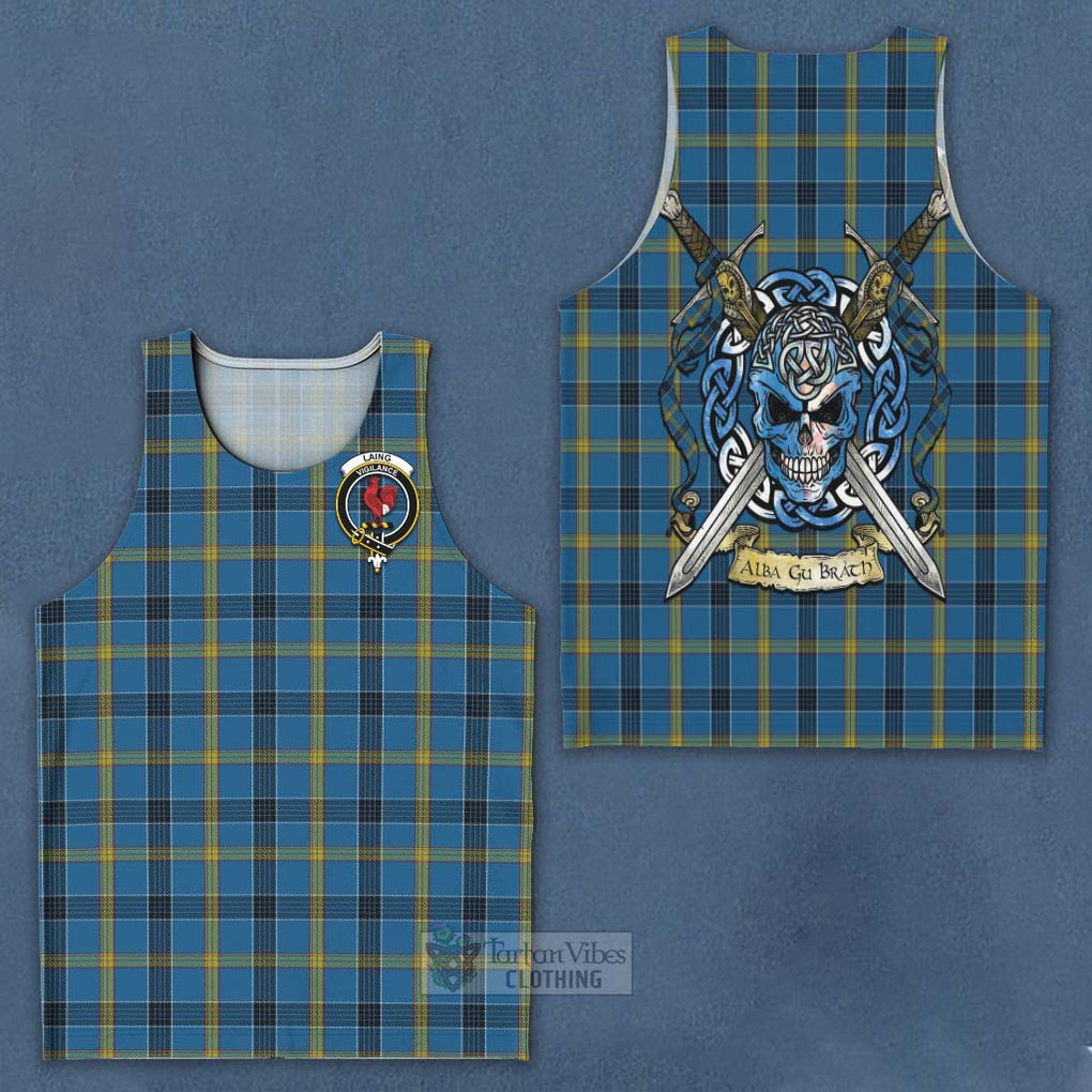 Tartan Vibes Clothing Laing Tartan Men's Tank Top with Family Crest Celtic Skull Style