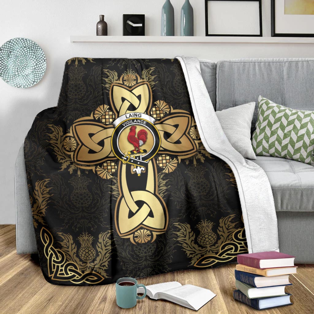 Laing Clan Blanket Gold Thistle Celtic Style - Tartanvibesclothing