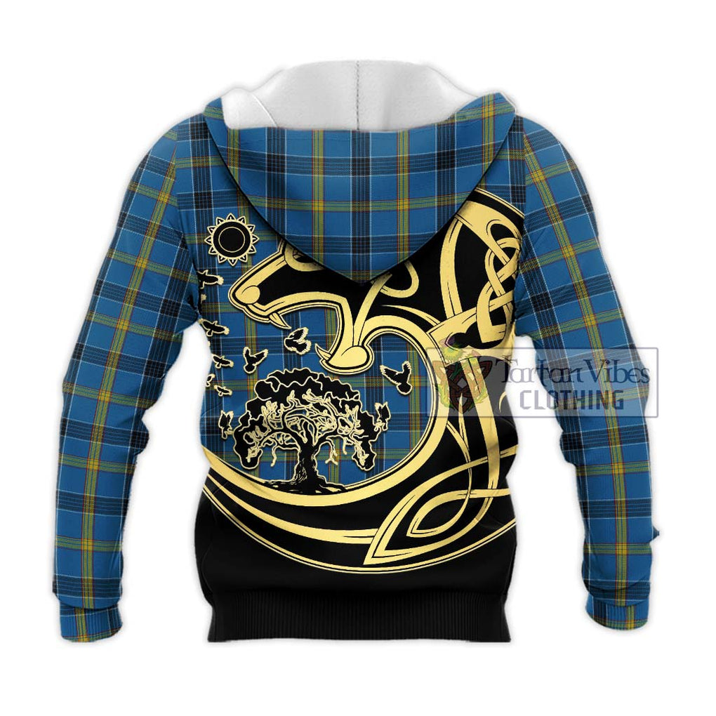 Laing Tartan Knitted Hoodie with Family Crest Celtic Wolf Style - Tartan Vibes Clothing