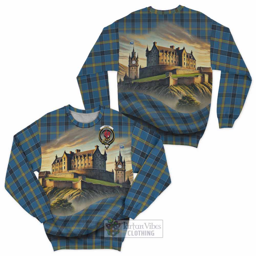 Laing Tartan Family Crest Sweatshirt with Scottish Ancient Castle Style - Tartan Vibes Clothing