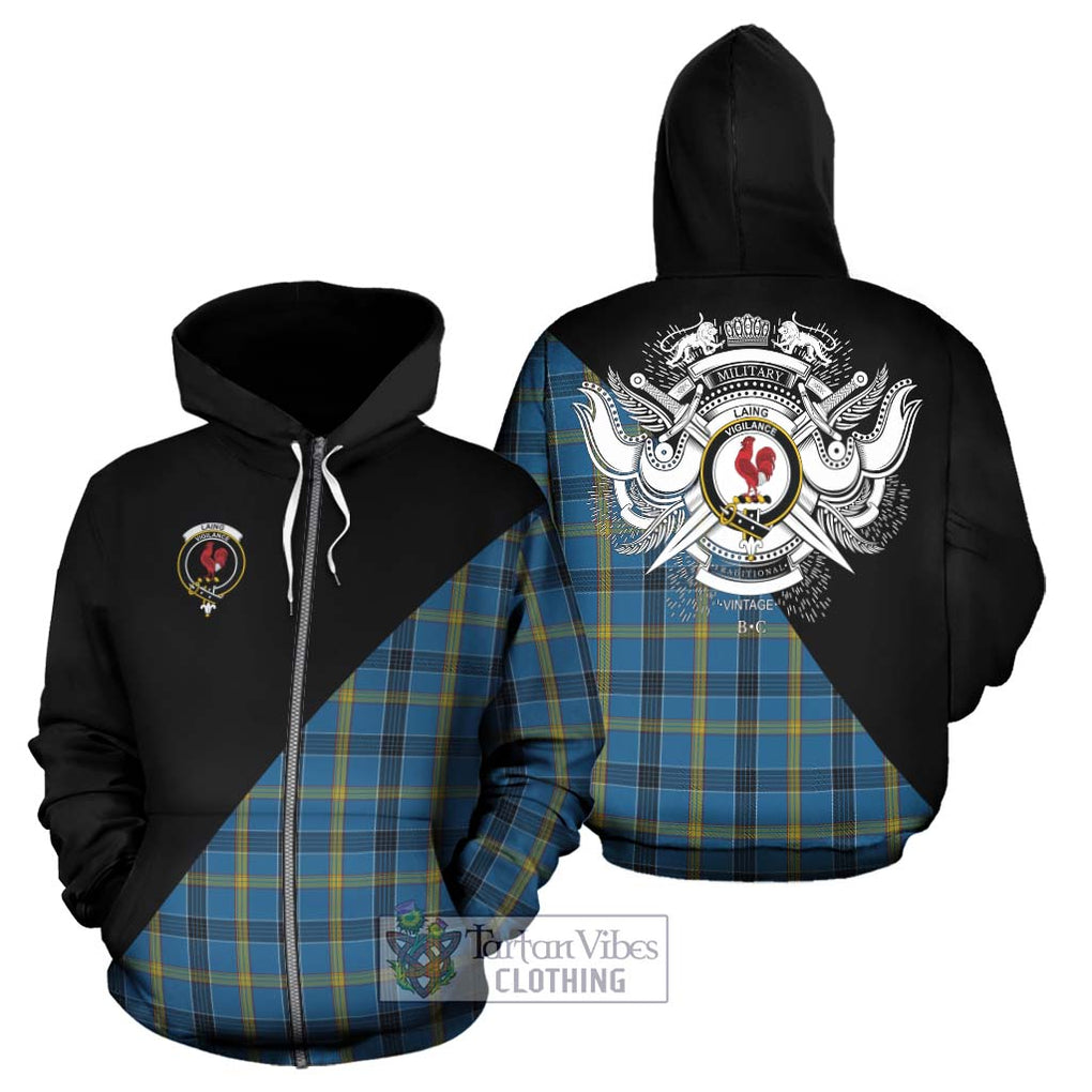 Laing Tartan Hoodie with Family Crest and Military Logo Style - Tartanvibesclothing Shop