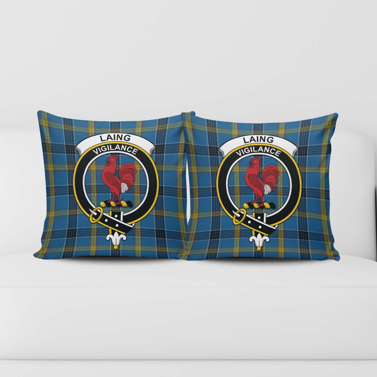 Laing Tartan Pillow Cover with Family Crest - Tartanvibesclothing