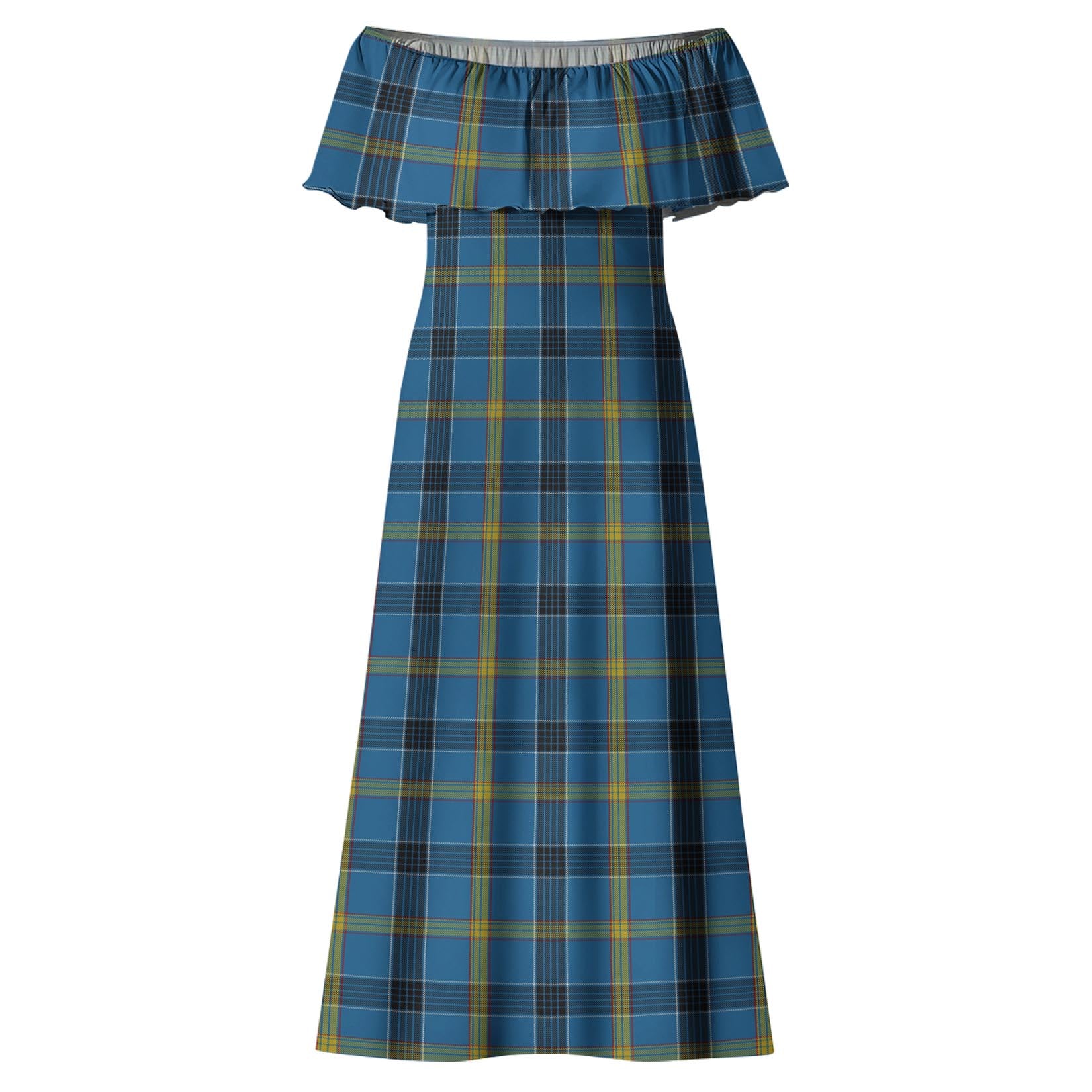 Laing Tartan Off Shoulder Long Dress - Tartanvibesclothing