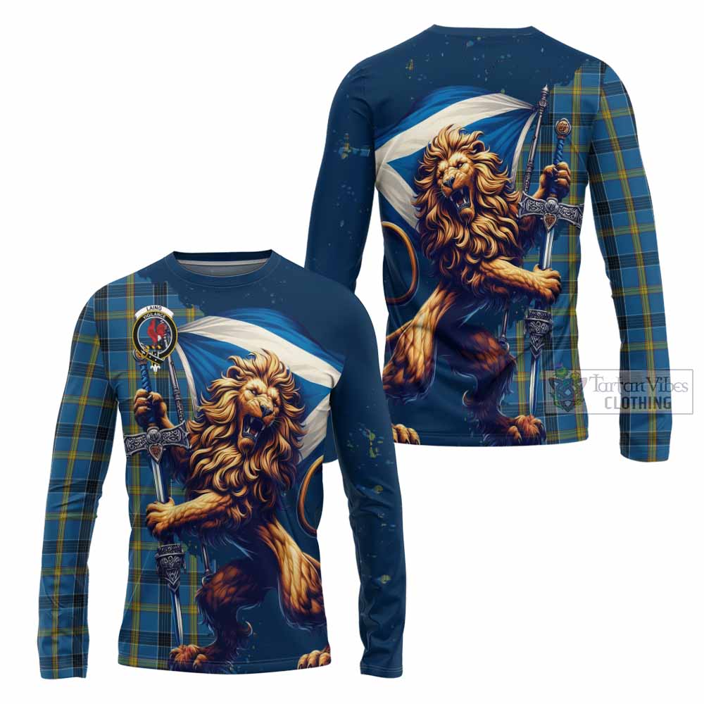 Tartan Vibes Clothing Laing Tartan Family Crest Long Sleeve T-Shirt with Scottish Majestic Lion