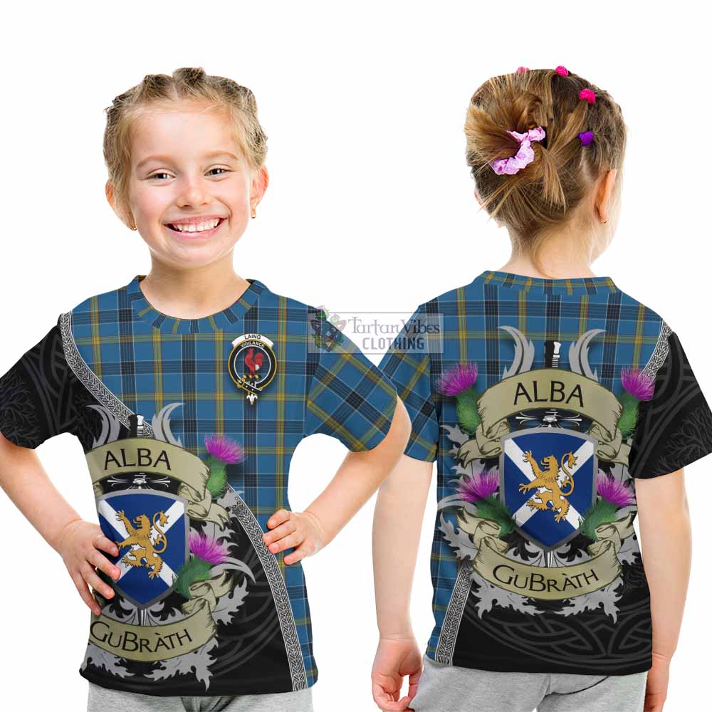 Laing Tartan Family Crest Kid T-Shirt Lion Rampant Royal Thistle Shield Celtic Inspired - Tartan Vibes Clothing