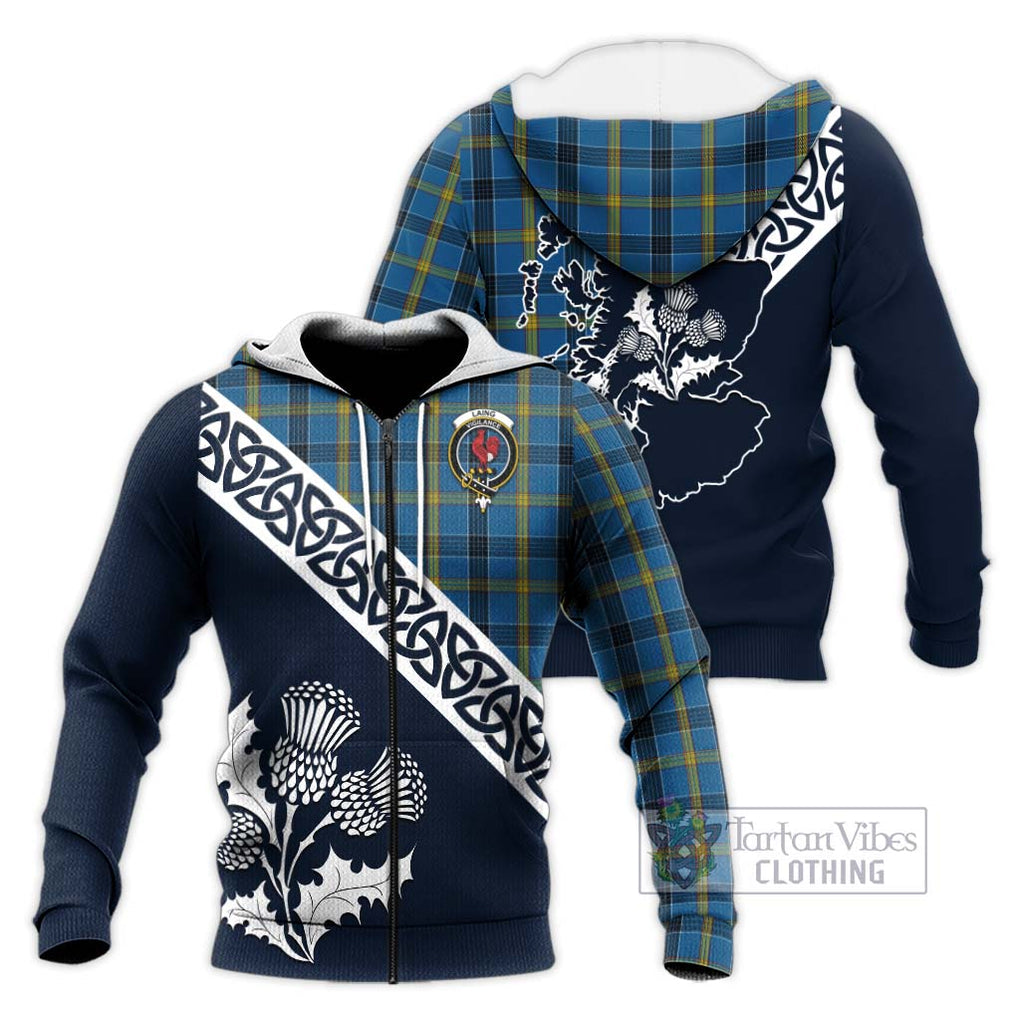 Tartan Vibes Clothing Laing Tartan Knitted Hoodie Featuring Thistle and Scotland Map