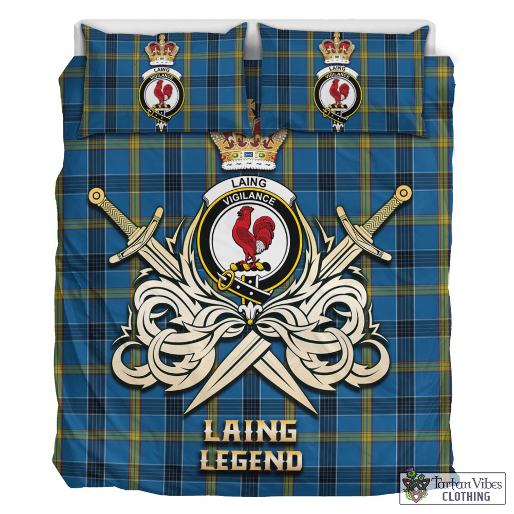 Tartan Vibes Clothing Laing Tartan Bedding Set with Clan Crest and the Golden Sword of Courageous Legacy