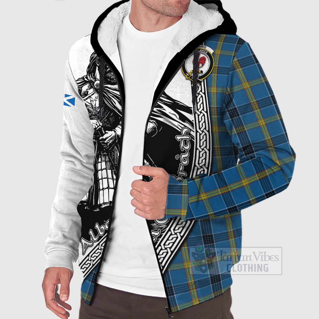 Tartan Vibes Clothing Laing Tartan Clan Crest Sherpa Hoodie with Highlander Warrior Celtic Style