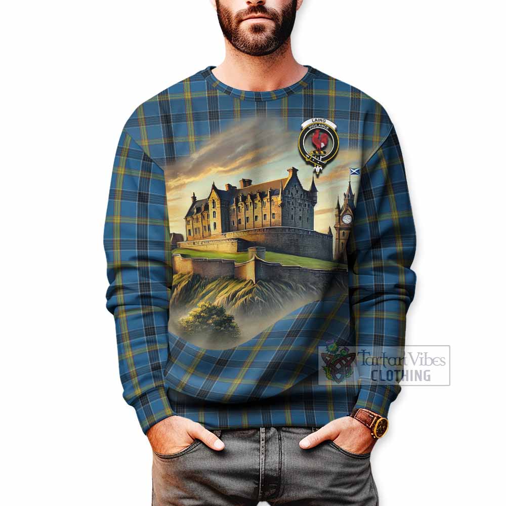 Laing Tartan Family Crest Sweatshirt with Scottish Ancient Castle Style - Tartan Vibes Clothing